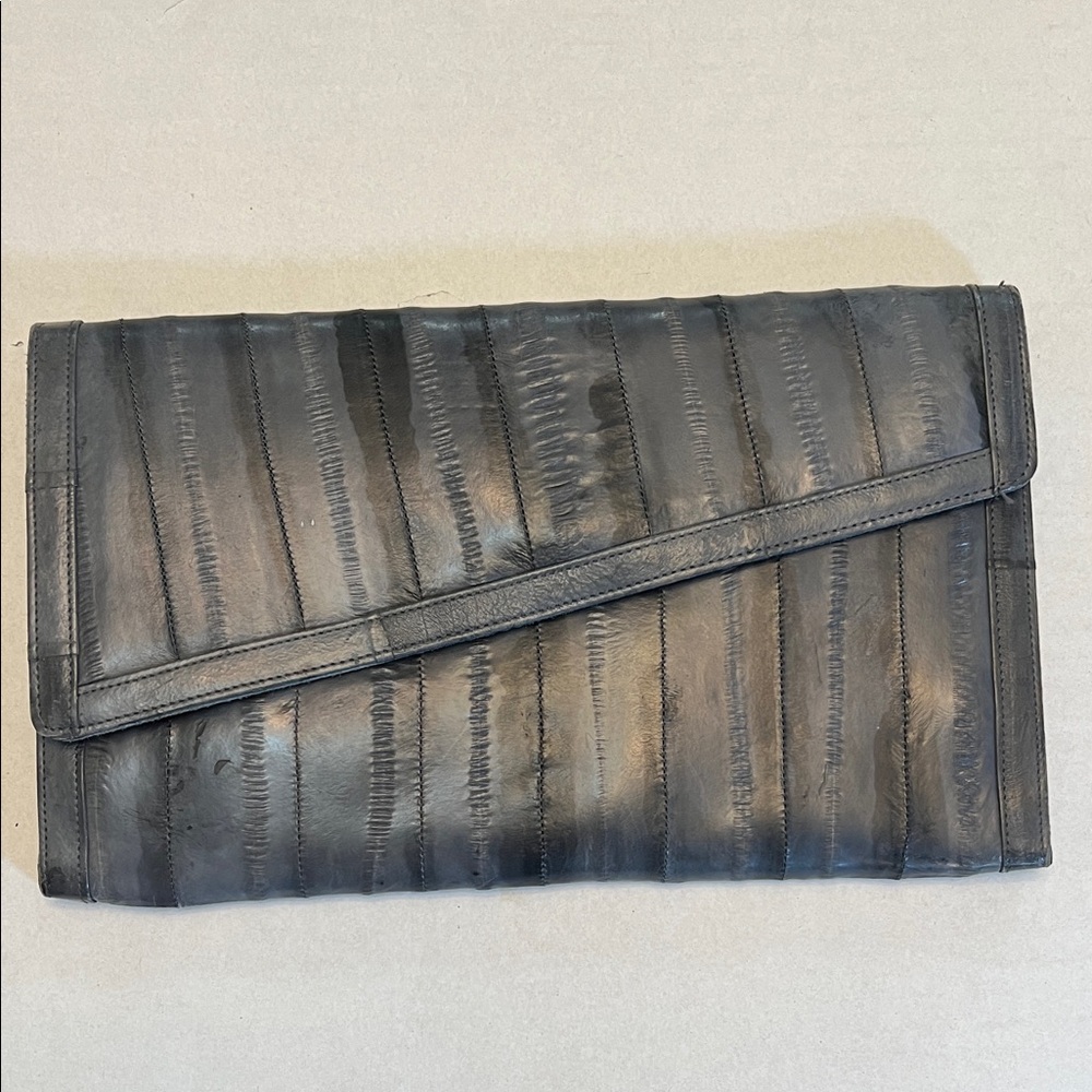 Vintage Black Leather Fold-Over Clutch